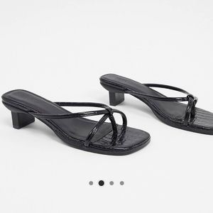 ASOS flip flop kitten mid-heeled sandals in black croc size 6